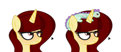 Size: 4065x1766 | Tagged: safe, artist:darbypop1, oc, oc:aria, species:dragon, species:pony, species:unicorn, clothing, female, glasses, hat, mare, simple background, solo, transparent background