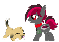 Size: 1515x1083 | Tagged: safe, artist:crystal-tranquility, oc, oc only, oc:raspberry hope, oc:tippy, species:bat pony, species:dog, species:pony, choker, female, filly, simple background, transparent background