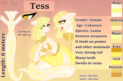 Size: 4550x3000 | Tagged: safe, artist:nika-rain, oc, oc:tess, species:lamia, female, gold, original species, reference, reference sheet, solo
