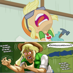 Size: 1280x1280 | Tagged: safe, artist:atariboy2600, artist:bluecarnationstudios, edit, screencap, character:applejack, comic:the amazonian effect, comic:the amazonian effect ii, episode:constructive criticism, g4, my little pony: equestria girls, my little pony:equestria girls, explicit series, geode of super strength, magical geodes, rage