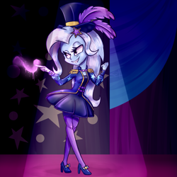Size: 1861x1861 | Tagged: safe, artist:lixthefork, character:trixie, my little pony:equestria girls, clothing, dress, female, magic, performance, solo, stage