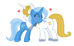 Size: 2045x1293 | Tagged: safe, artist:darbypop1, character:prince blueblood, character:trixie, species:pony, ship:bluetrix, female, hug, male, shipping, straight, vector
