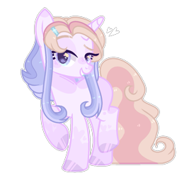 Size: 905x883 | Tagged: safe, artist:moon-rose-rosie, oc, oc only, oc:yeri, species:pony, species:unicorn, alternate universe, blushing, female, heart, looking at you, mare, simple background, solo, transparent background, white outline