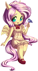 Size: 652x1226 | Tagged: safe, artist:kittehkatbar, character:fluttershy, species:anthro, species:pegasus, species:plantigrade anthro, species:pony, clothing, female, solo