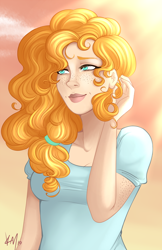 Size: 2500x3863 | Tagged: safe, artist:emberfan11, character:pear butter, species:human, beautiful, clothing, cute, female, freckles, humanized, pearabetes, shirt, solo, t-shirt