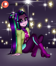 Size: 1100x1300 | Tagged: safe, artist:nekojackun, character:aria blaze, episode:find the magic, g4, my little pony: equestria girls, my little pony:equestria girls, spoiler:eqg series (season 2), alternate clothes, ariabetes, clothing, cute, female, jacket, looking at you, patreon, patreon logo, pigtails, polka dots, sitting, smiling, solo, twintails