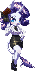 Size: 667x1350 | Tagged: safe, artist:kittehkatbar, character:rarity, species:anthro, chibi, clothing, french hat