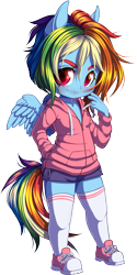Size: 659x1319 | Tagged: safe, artist:kittehkatbar, character:rainbow dash, species:anthro, species:pegasus, species:plantigrade anthro, species:pony, chibi, clothing, female, simple background, smiling, solo, sweater, transparent background