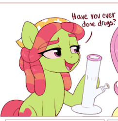 Size: 500x514 | Tagged: safe, artist:captain metric, artist:moozua, edit, character:fluttershy, character:tree hugger, species:earth pony, species:pegasus, species:pony, animated, bong, comic dub, drugs, duo, female, mare, marijuana, nervous, painfully innocent fluttershy, parody, sound, sweat, video, voice acting, webm, you're doing it wrong