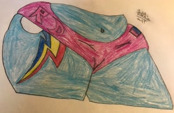 Size: 2048x1336 | Tagged: safe, artist:theanimefanz, character:rainbow dash, species:pony, bisexual pride flag, booty shorts, traditional art