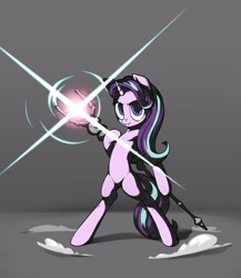 Size: 1874x2160 | Tagged: safe, artist:inowiseei, artist:road75, character:starlight glimmer, species:pony, species:unicorn, bipedal, collaboration, female, looking at you, solo, staff, staff of sameness