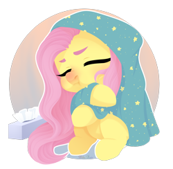 Size: 2242x2184 | Tagged: safe, artist:nika-rain, character:fluttershy, species:pegasus, species:pony, blanket, chibi, cute, eyes closed, female, mare, red nosed, shyabetes, sick, simple background, sitting, solo, three quarter view, tissue, tissue box, transparent background