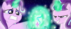 Size: 1900x780 | Tagged: safe, artist:lonewolf3878, edit, editor:katya, character:starlight glimmer, episode:a horse shoe-in, episode:the cutie map, g4, my little pony: friendship is magic, abuse, crying, cutie mark, evil, glimmerbuse, phyllis no!, ponidox, s5 starlight, self abuse, self paradox, self ponidox, this will end in timeline distortion, time paradox, vector, worried