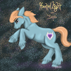 Size: 600x600 | Tagged: safe, artist:littlewolfstudios, oc, oc:haunted light, species:earth pony, species:pony, bacon, blue, cute, food, male, meat, solo, stallion