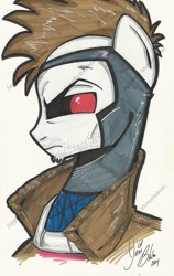Size: 711x1123 | Tagged: safe, artist:ponygoddess, species:earth pony, species:pony, anti-hero, black sclera, crossover, gambit, ponified, red pupils, serious, serious face, solo, traditional art, wild card, x-men