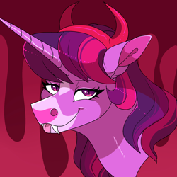 Size: 2000x2000 | Tagged: safe, artist:uunicornicc, character:twilight sparkle, species:alicorn, species:pony, blep, body painting, bust, clothing, costume, cute, devil horns, fake fangs, fake horn, female, floppy ears, halloween, halloween costume, headband, lidded eyes, looking at you, mare, smiling, solo, tongue out, twiabetes
