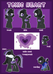 Size: 1600x2240 | Tagged: safe, artist:crystal-tranquility, oc, oc:toxic heart, species:bat pony, species:pony, baby, baby pony, blindfold, clothing, female, filly, mare, pipbuck, reference sheet, simple background, solo, suit, transparent background, vault