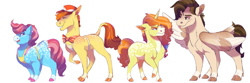 Size: 3300x1100 | Tagged: safe, artist:uunicornicc, character:carrot cake, character:cup cake, character:pound cake, character:pumpkin cake, species:earth pony, species:pegasus, species:pony, species:unicorn, digital art, female, male, mare, older, simple background, stallion, the cakes, tongue out, white background