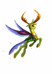 Size: 1414x2000 | Tagged: safe, artist:plainoasis, character:thorax, species:changeling, species:reformed changeling, flying, majestic, male, simple background, solo, white background