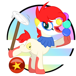 Size: 1300x1300 | Tagged: safe, artist:katnekobase, artist:ponkus, base used, oc, species:earth pony, species:pony, ball, clown, clown makeup, clown pony, cute, happy, male, simple background, solo, spinning plates, stallion