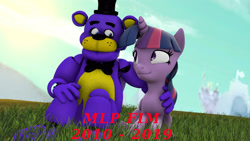 Size: 2720x1530 | Tagged: safe, artist:fazbearsparkle, character:twilight sparkle, character:twilight sparkle (alicorn), non-mlp oc, oc, species:alicorn, species:pony, 2010, 2019, 3d, canterlot, crossover, crying, drop, end of g4, end of ponies, five nights at freddy's, freddy fazbear, non-pony oc, source filmmaker, thank you