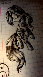 Size: 1861x3309 | Tagged: safe, artist:lixthefork, oc, oc only, oc:lix, species:earth pony, species:pony, clothing, earth pony oc, graph paper, lined paper, solo, stockings, thigh highs, traditional art, yin-yang