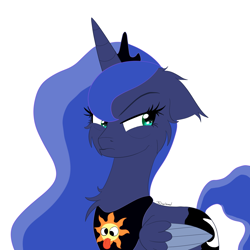 Size: 1500x1500 | Tagged: safe, artist:fajnyziomal, character:princess luna, species:alicorn, species:pony, cheek fluff, chest fluff, female, luna is not amused, mare, simple background, solo, two toned wings, unamused, vandalism, white background, wings
