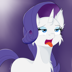 Size: 1500x1500 | Tagged: safe, artist:fajnyziomal, character:rarity, species:pony, species:unicorn, bleh, cheek fluff, chest fluff, ear fluff, female, mare, open mouth, solo, tongue out