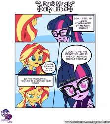 Size: 1920x2160 | Tagged: safe, artist:aryatheeditor, character:midnight sparkle, character:sunset shimmer, character:twilight sparkle, character:twilight sparkle (scitwi), species:eqg human, comic:mlp daily life, ship:scitwishimmer, ship:sunsetsparkle, my little pony:equestria girls, clothing, comic, daily life, digital art, female, geode of empathy, geode of telekinesis, glasses, jacket, lesbian, magical geodes, midnight sparkle, powerful sparkle, sad, shipping, worried