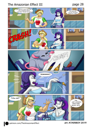 Size: 1132x1578 | Tagged: safe, artist:atariboy2600, artist:bluecarnationstudios, character:applejack, character:rarity, species:human, comic:the amazonian effect, comic:the amazonian effect iii, my little pony:equestria girls, applejacked, biting, breasts, busty applejack, busty rarity, comic, dialogue, explicit series, mouse, muscles, speech bubble, this will not end well