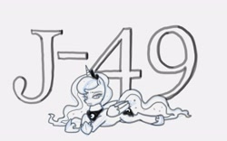 Size: 3440x2152 | Tagged: safe, artist:lummh, character:princess luna, species:alicorn, species:pony, female, jewelry, looking at you, mare, monochrome, prone, regalia, simple background, sketch, solo, white background