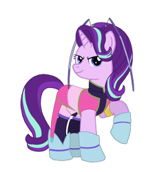 Size: 1400x1452 | Tagged: safe, artist:lonewolf3878, character:starlight glimmer, species:pony, species:unicorn, boots, clothing, cosplay, costume, crossover, female, gloves, kelly sheridan, leena toros, looking at you, outfit, raised hoof, shoes, simple background, solo, transparent background, voice actor joke, zoids
