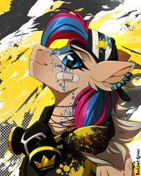 Size: 1000x1246 | Tagged: safe, artist:redchetgreen, part of a set, oc, oc only, oc:oculus rift, species:pegasus, species:pony, blot, clothing, hoodie, paint splatter, piercing, solo