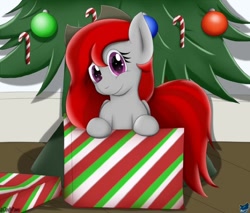 Size: 714x607 | Tagged: safe, artist:cloufy, oc, oc:solarswing, species:pegasus, species:pony, christmas, christmas gift, christmas tree, holiday, solo, tree