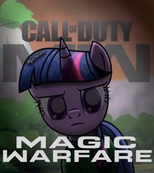 Size: 1920x2160 | Tagged: safe, artist:aryatheeditor, character:twilight sparkle, character:twilight sparkle (alicorn), species:alicorn, species:pony, call of duty, crossover, dark, digital art, female, geode of telekinesis, light, magical geodes, photo, serious, serious face, solo