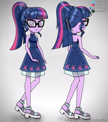 Size: 1920x2160 | Tagged: safe, artist:aryatheeditor, character:twilight sparkle, character:twilight sparkle (scitwi), species:eqg human, episode:i'm on a yacht, equestria girls:spring breakdown, g4, my little pony: equestria girls, my little pony:equestria girls, spoiler:eqg series (season 2), bare shoulders, clothing, cutie mark, design, digital art, dress, dressup, element of magic, geode of telekinesis, glasses, looking at you, magical geodes, preview, shiny, sleeveless, sleeveless dress
