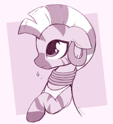 Size: 1964x2148 | Tagged: safe, artist:moozua, edit, character:zecora, species:pony, species:zebra, abstract background, bust, clothing, cute, ear piercing, earring, female, floppy ears, jewelry, monochrome, neck rings, piercing, quadrupedal, solo, zecorable