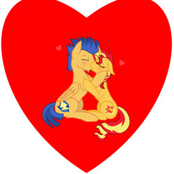 Size: 1000x1000 | Tagged: safe, artist:darbypop1, edit, character:flash sentry, character:sunset shimmer, species:pony, ship:flashimmer, female, kissing, male, shipping, straight