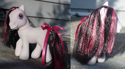 Size: 840x466 | Tagged: safe, artist:lonewolf3878, species:earth pony, species:pony, g3, brushable, custom, draculaura, fangs, female, irl, monster high, photo, ponified, toy