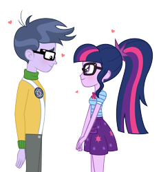 Size: 864x925 | Tagged: safe, artist:darbypop1, character:microchips, character:twilight sparkle, character:twilight sparkle (scitwi), species:eqg human, species:pony, ship:microlight, my little pony:equestria girls, female, glasses, male, shipping, straight