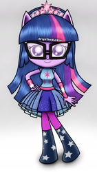 Size: 1080x1920 | Tagged: safe, artist:aryatheeditor, character:twilight sparkle, character:twilight sparkle (scitwi), species:eqg human, g4, my little pony: equestria girls, my little pony:equestria girls, cute, digital art, equestria girls minis, female, glasses, headband, ponied up, pony ears, pose, solo, stars, straight hair, super ponied up