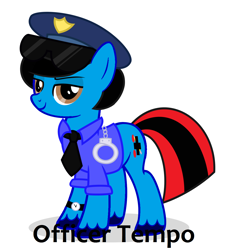Size: 1194x1270 | Tagged: safe, artist:limedreaming, oc, oc only, oc:officer tempo, species:pony, species:unicorn, clothing, cuffs, glasses, police officer, police pony, smiling, solo, watch