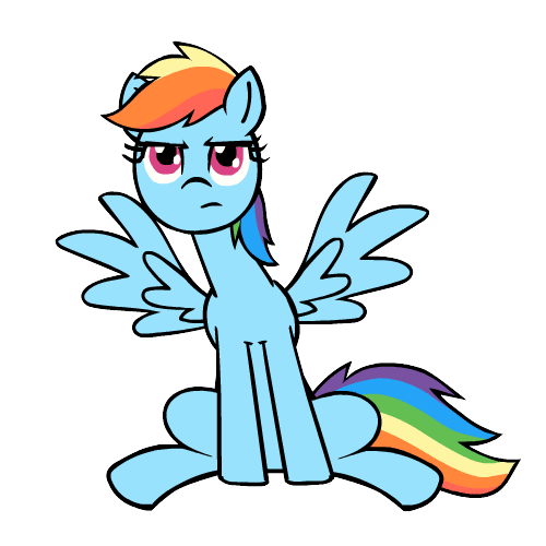 Size: 500x500 | Tagged: safe, artist:whateverbender, part of a set, character:rainbow dash, species:pegasus, species:pony, animated, blinking, cute, dashabetes, female, frame by frame, gif, mare, rainbow dash is not amused, simple background, sitting, solo, transparent background, unamused