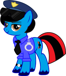 Size: 993x1150 | Tagged: safe, artist:limedreaming, editor:crystalightrocket, oc, oc only, oc:officer tempo, species:pony, species:unicorn, 2020 community collab, derpibooru community collaboration, clothing, cuffs, glasses, police officer, police pony, simple background, smiling, solo, transparent background, watch