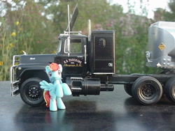 Size: 1024x768 | Tagged: safe, artist:lonewolf3878, character:rainbow dash, species:pegasus, species:pony, blind bag, convoy, custom, female, irl, mack truck, model, photo, rearing, toy, truck