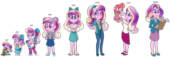 Size: 3600x1200 | Tagged: safe, artist:carouselunique, character:dean cadance, character:princess cadance, oc, oc:honeycrisp blossom, parent:big macintosh, parent:princess cadance, parents:cadmac, my little pony:equestria girls, age progression, alternate design, baby, female, implied cadmac, mother and child, mother and daughter, offspring, simple background, teen princess cadance, timeline, transparent background