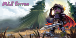 Size: 2000x1000 | Tagged: safe, artist:inowiseei, character:spike, armor, banner, knight, male, mlpforums, solo, sword, tree, weapon