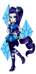 Size: 726x1500 | Tagged: safe, artist:nekojackun, character:rarity, equestria girls:legend of everfree, g4, my little pony: equestria girls, my little pony:equestria girls, alternate hairstyle, boots, clothing, commission, crystal guardian, cute, digital art, dress, female, geode of shielding, magical geodes, pants, ponied up, pony ears, raribetes, shoes, smiling, solo, super ponied up