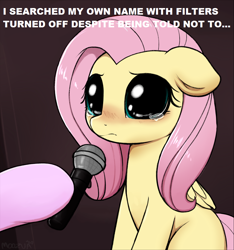 Size: 958x1024 | Tagged: safe, artist:moozua, edit, editor:fluttershyisnot adoormat, character:fluttershy, character:starlight glimmer, species:pegasus, species:pony, crying, female, mare, meme, microphone, sad