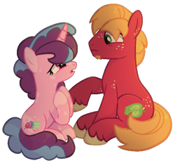 Size: 716x664 | Tagged: safe, artist:moonlightdisney5, base used, character:big mcintosh, character:sugar belle, species:earth pony, species:pony, species:unicorn, ship:sugarmac, beard, concerned, facial hair, female, freckles, male, mare, redraw, remake, shipping, simple background, stallion, straight, transparent background, unshorn fetlocks